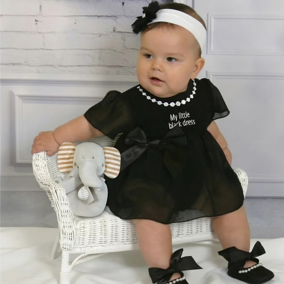 Stephan Baby Other - stephan baby 6 - 12 mo. 'My Little Black Dress' onesie with ruffle, satin bow
